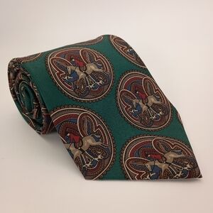 Vintage Pierre Cardin Mens 100% Silk Green Dog Hunting Neck Tie Made In USA